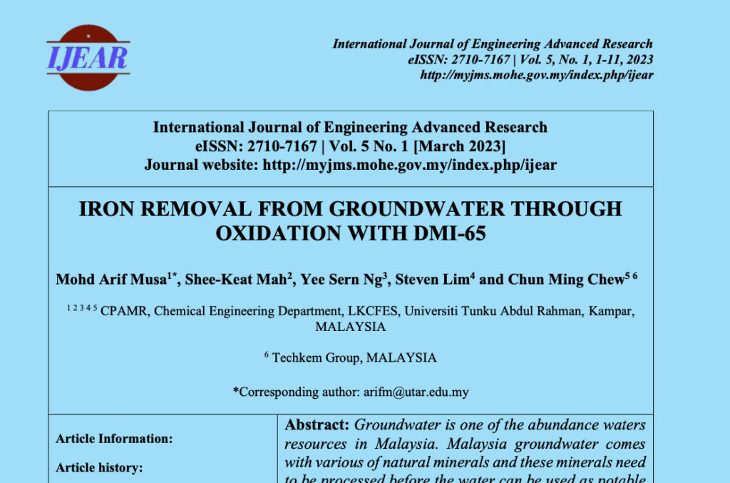 Iron Removal from Groudwater Through Oxidation With DMI-65